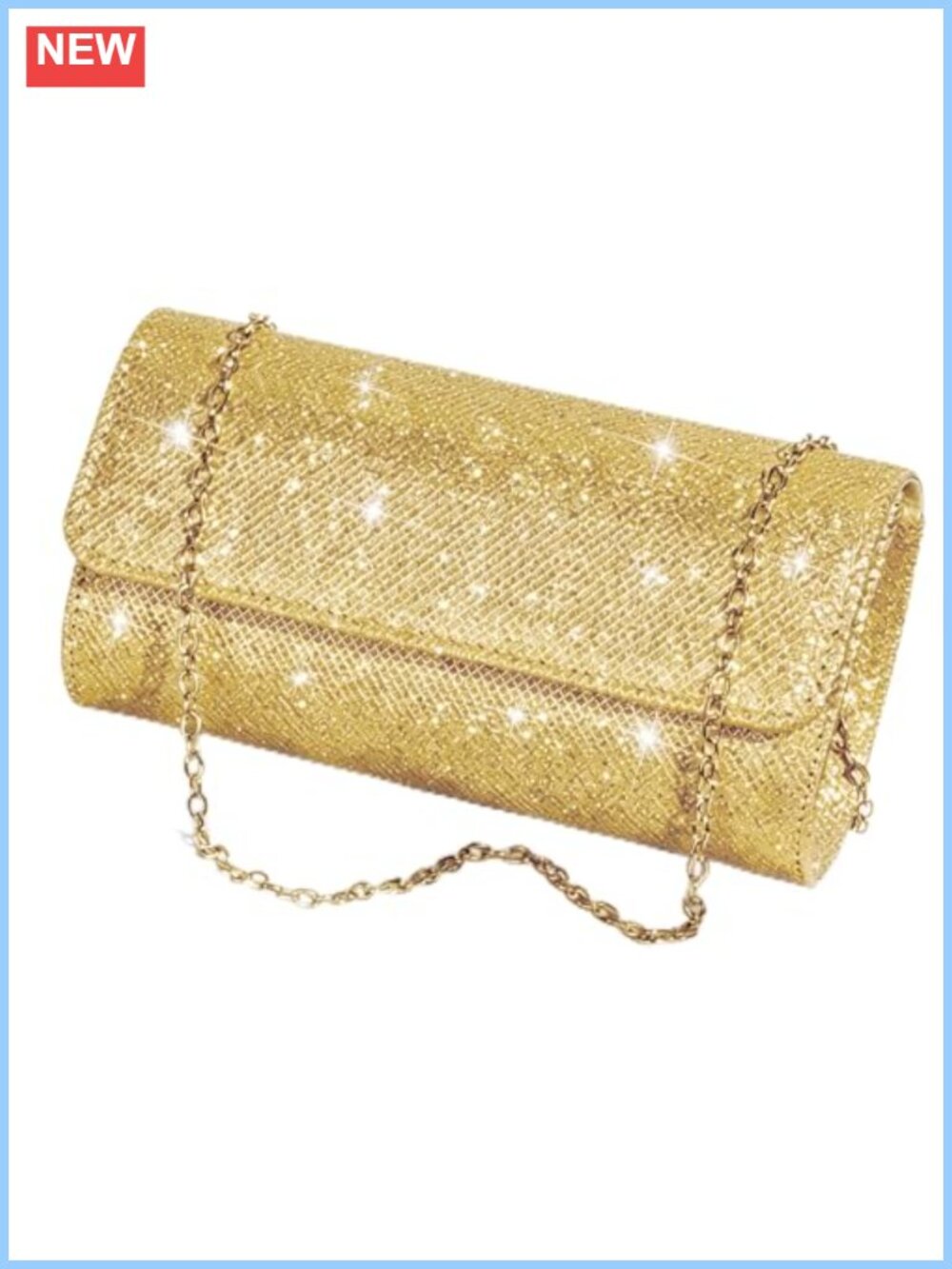 Sparkly Glitter Clutch Evening Bag with Detachable Chain for Weddings & Parties